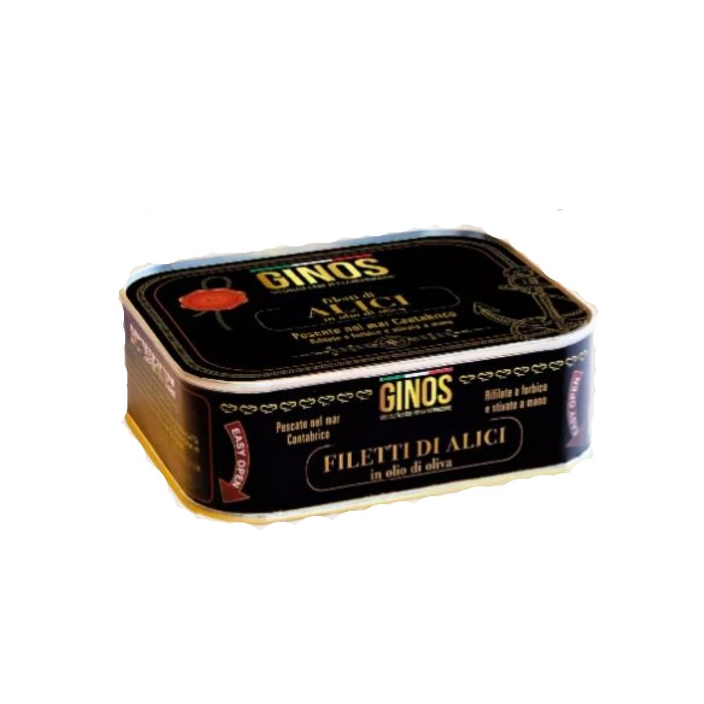 Filetti di Alici in olio di Oliva Pescate nel mar Cantabrico 350 Grammi Ginos
