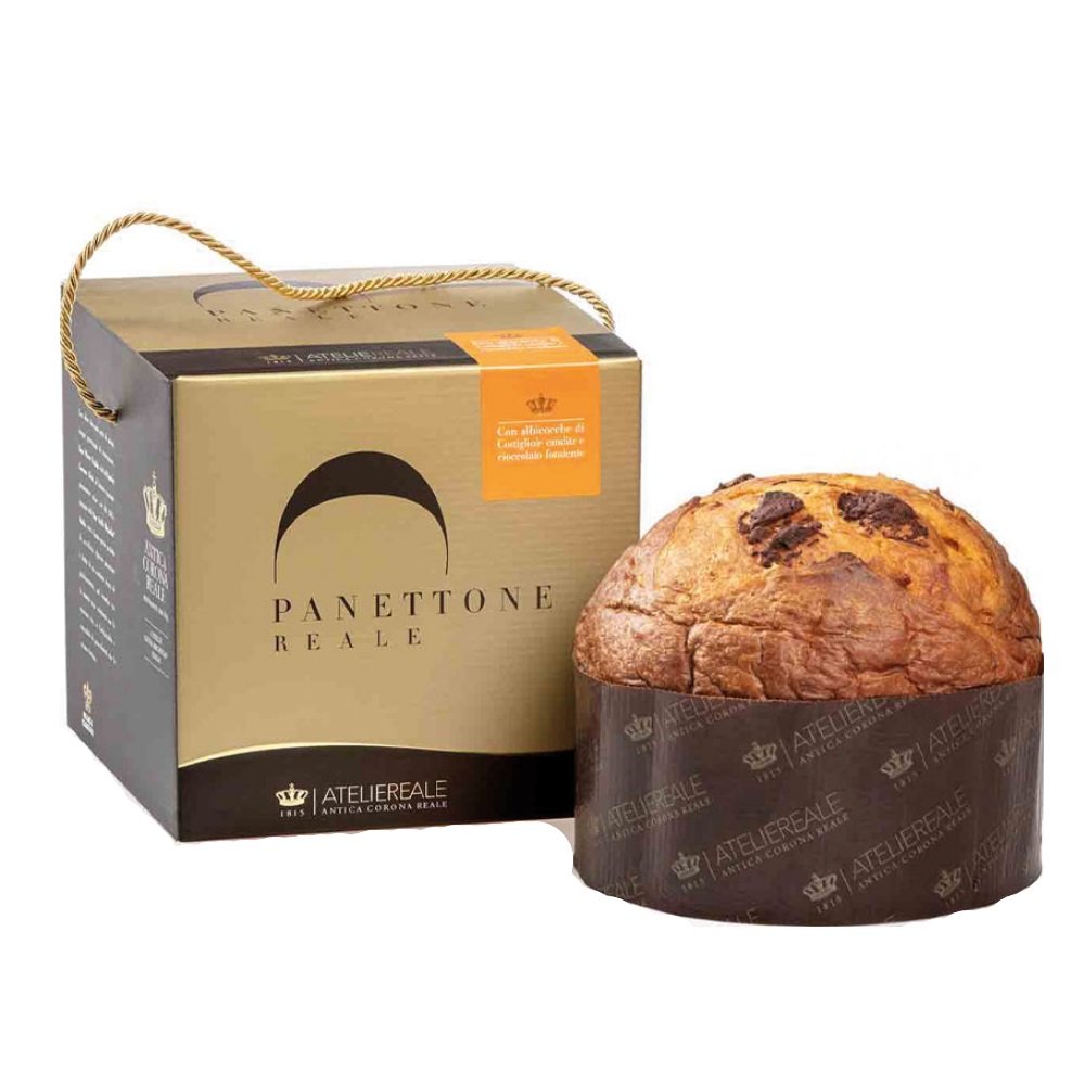 Panettone Reale all’albicocca candita di Castiglione e cioccolato fondente Antica Corona Reale